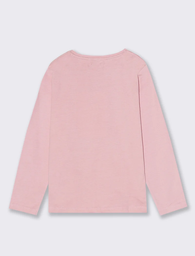 T-Shirt manica lunga in cotone dalla mano pesca con stampa e fiocchi applicati. - Rosa