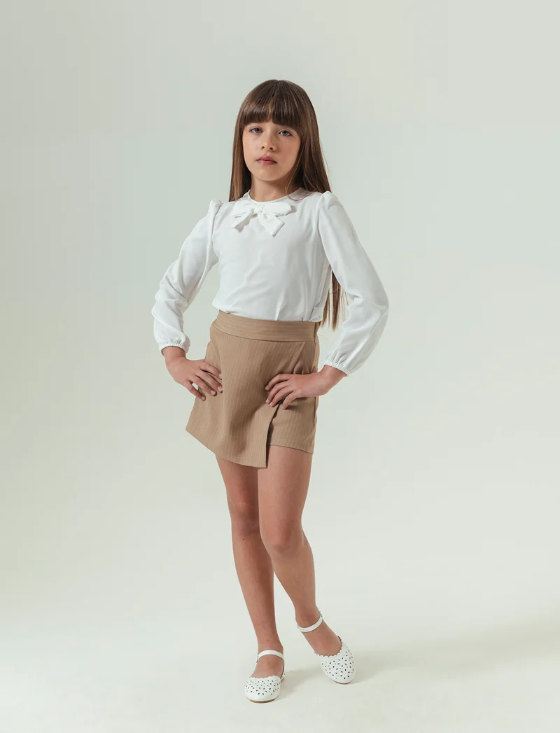 Short finta gonna elegante in tessuto gessato - Beige