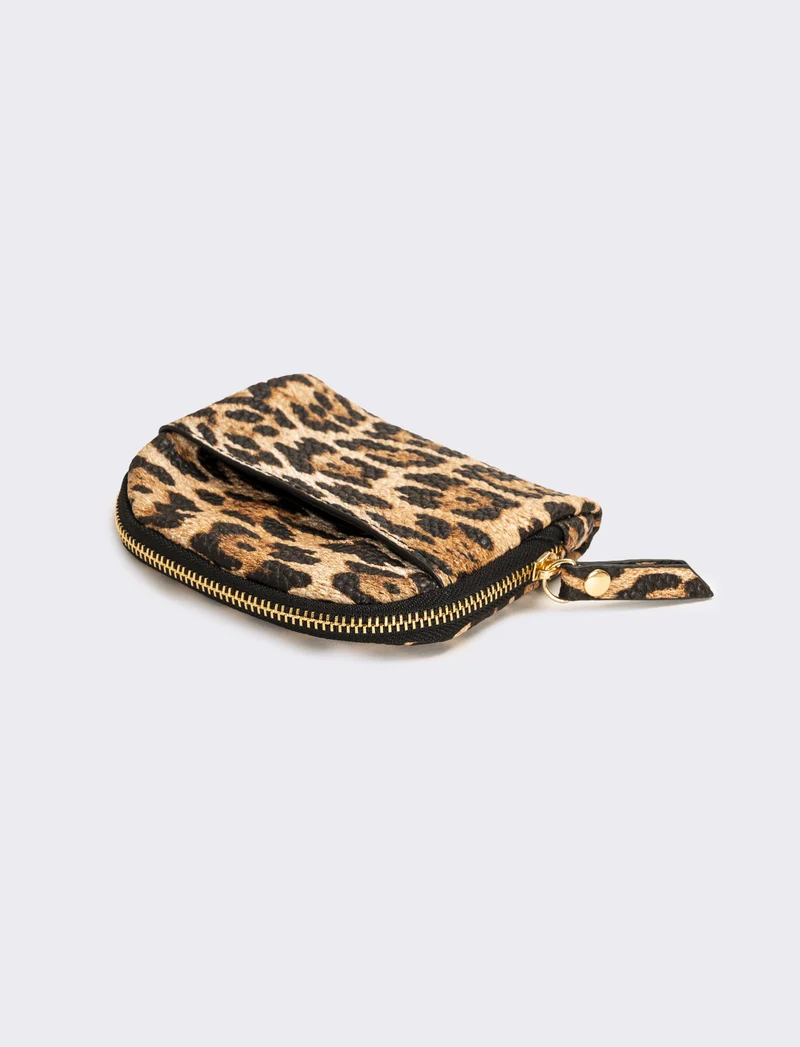 Portamonete finta pelle con zip animalier - Marrone