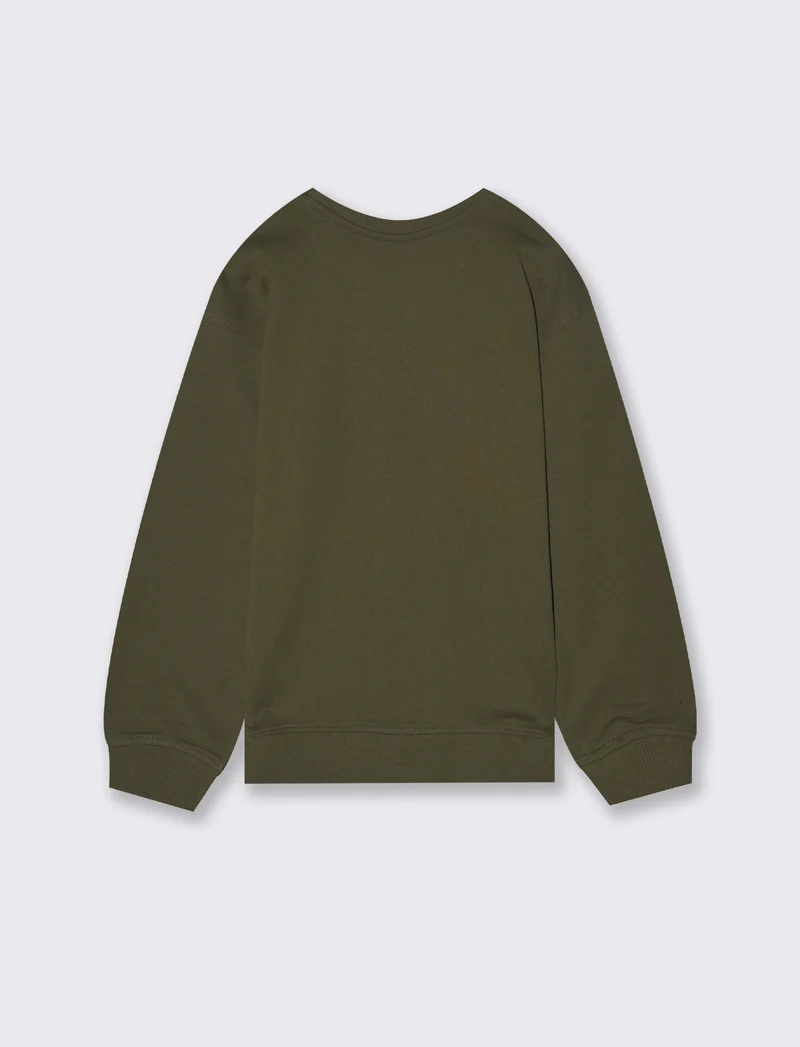 CALDA FELPA GIROCOLLO CON STAMPA - Verde militare