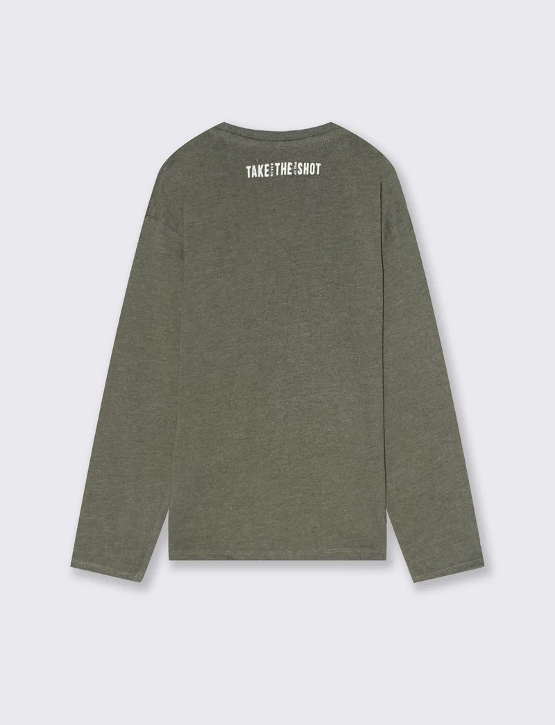 T-shirt in jersey fiammato con stampa. - Verde militare