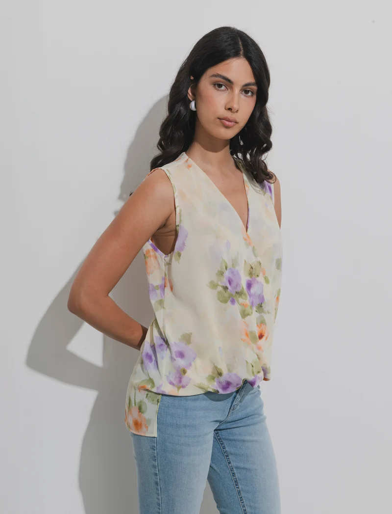 Top in fantasia in tessuto leggero - Giallo