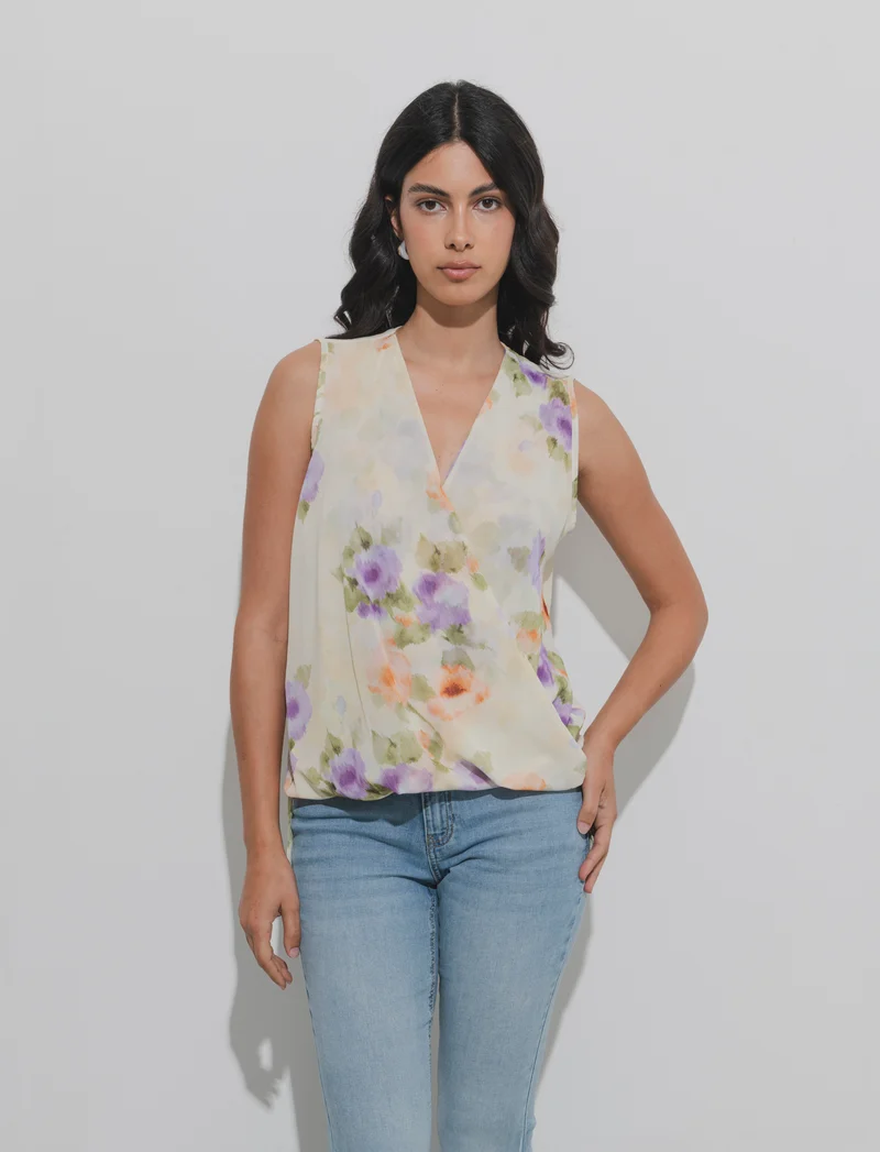 Top in fantasia in tessuto leggero - Giallo