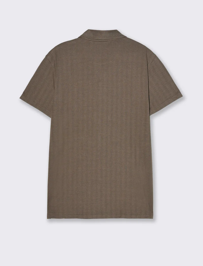 Polo a coste effetto maglia da uomo - Grigio fango