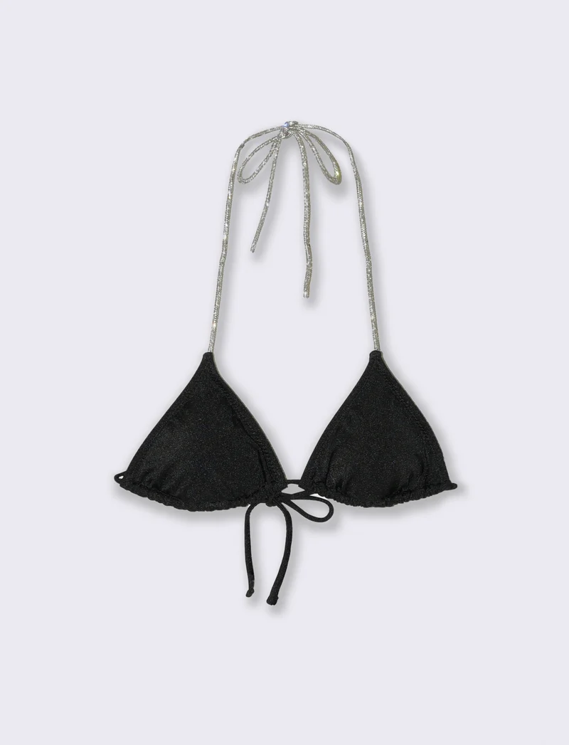 Reggiseno mare donna triangolo con laccetto in strass - Nero
