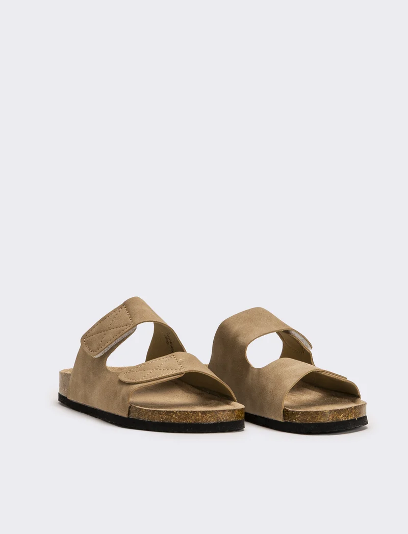Sandalo con doppia fibbia a strappo da bambino - Beige