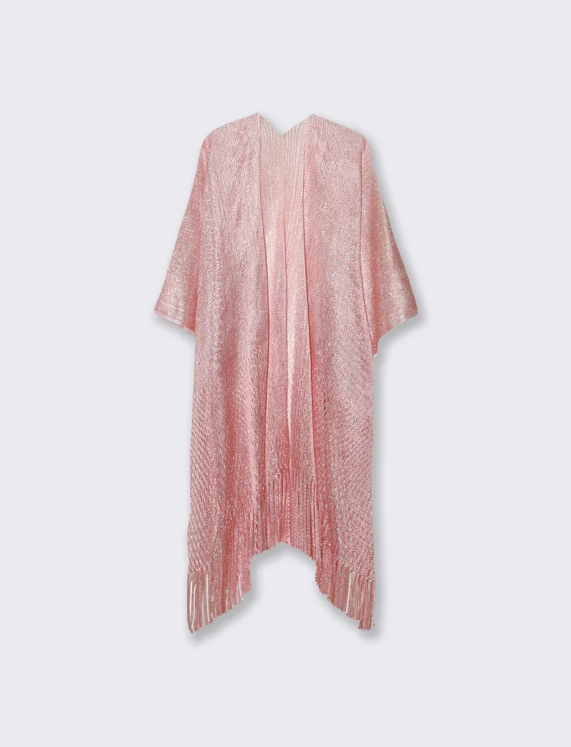 Copricostume donna in rete lurex aperto sul davanti - Rosa