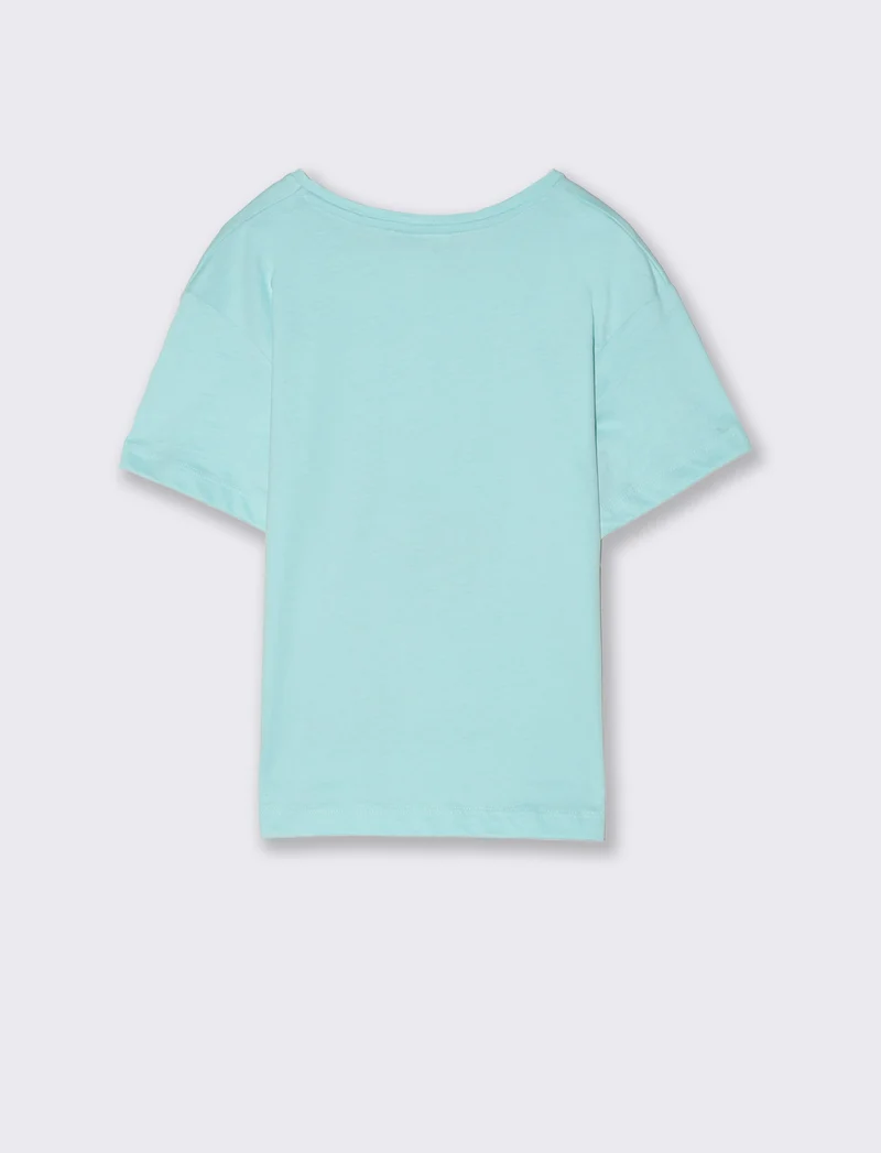 T-shirt colorata con stampa Oceania da bambina - Verde acqua