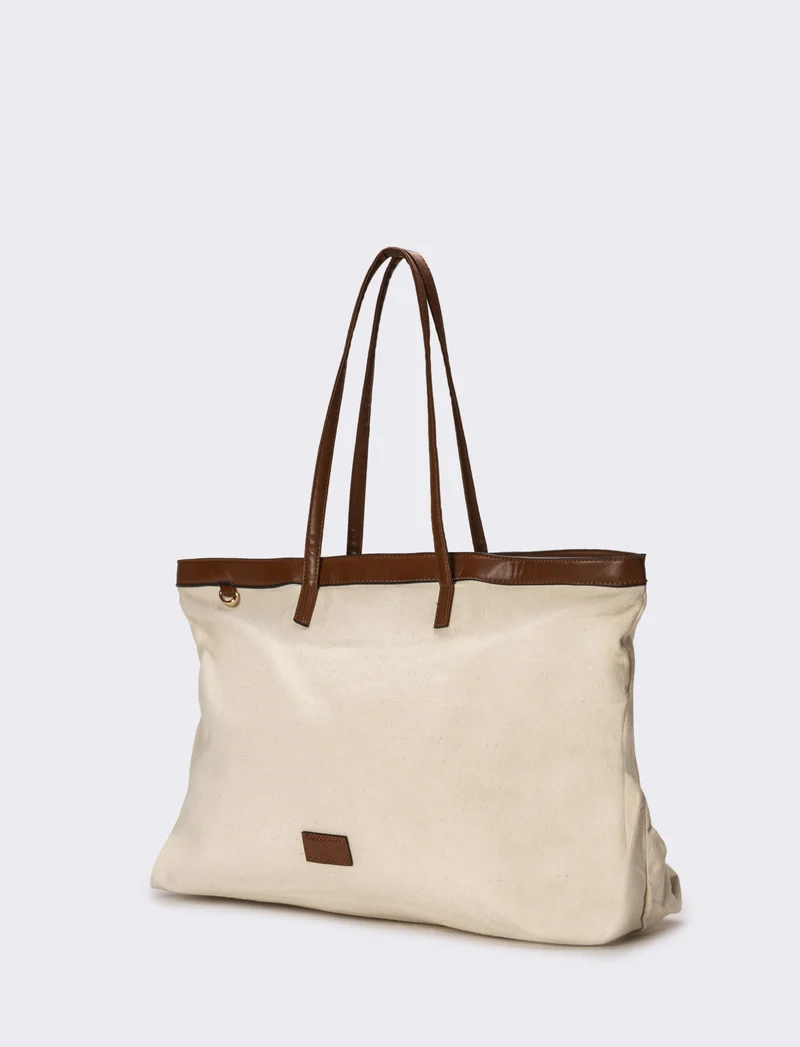 Borsone donna canvas con manici pvc - Bianco sporco