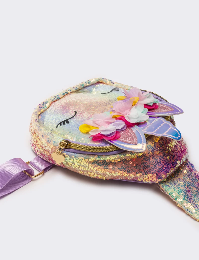 Borsa bambina monospalla unicorno con paillettes - Lilla