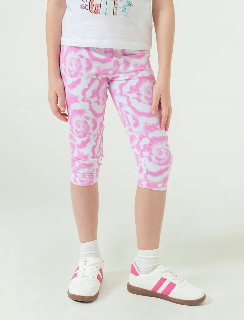 Leggings in cotone vestibilità 3/4 da bambina - Fuxia