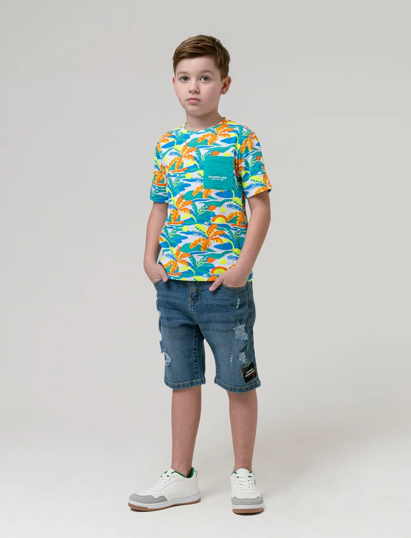 T-shirt stampata con tasca da bambino - Fantasia