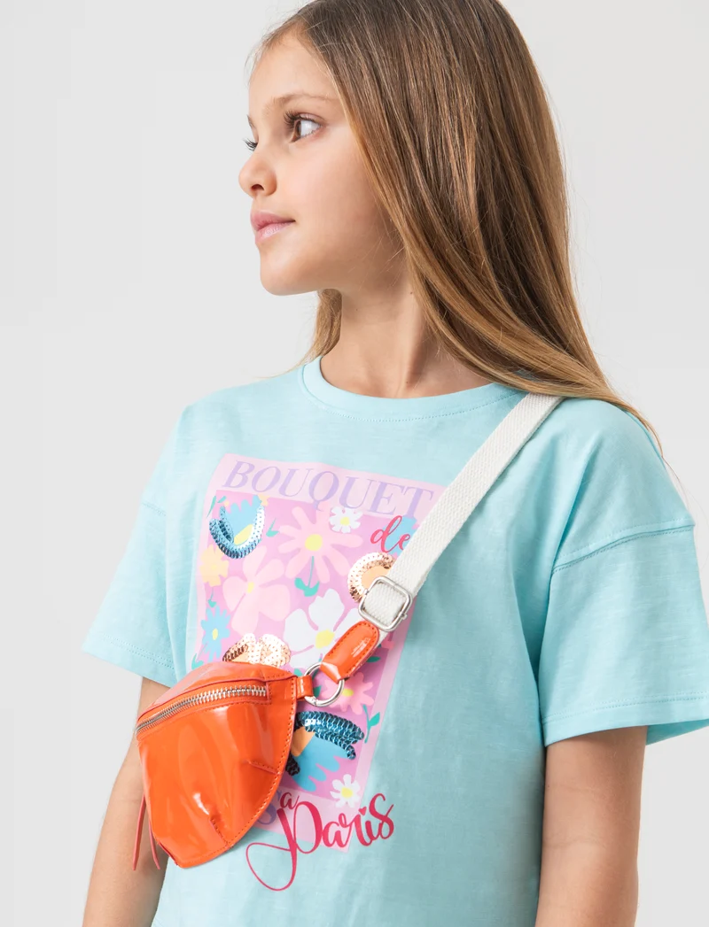 T-shirt mezza manica paillettes. da bambina - Verde acqua