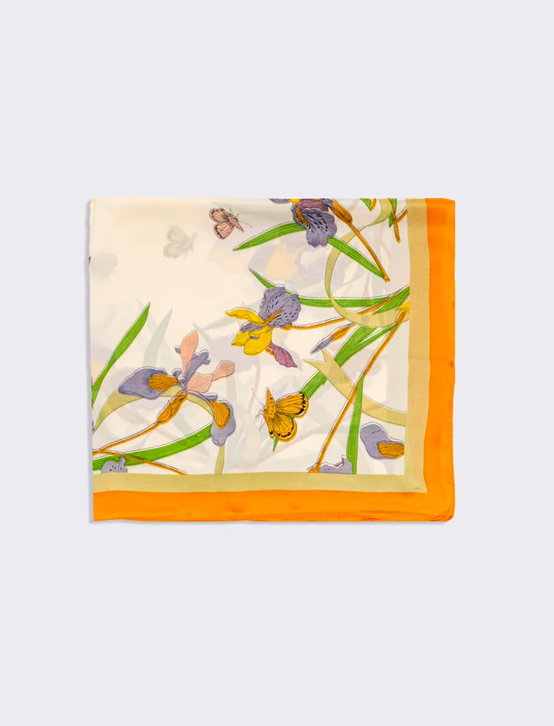 Foulard donna fantasie assortite fiori 70x70cm - Arancio