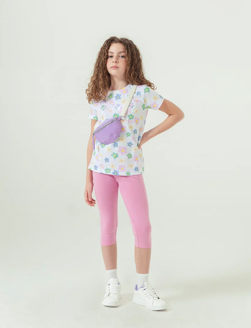 Completo con t-shirt e leggings da bambina - Fuxia