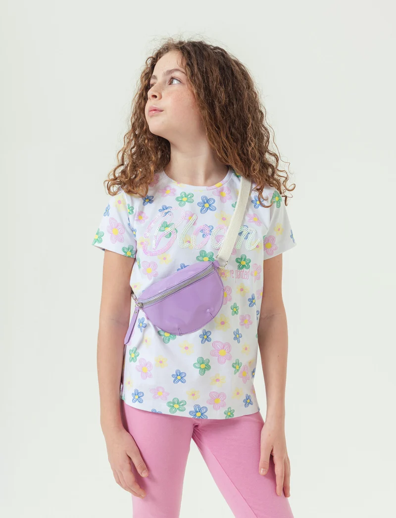 Completo con t-shirt e leggings da bambina - Fuxia