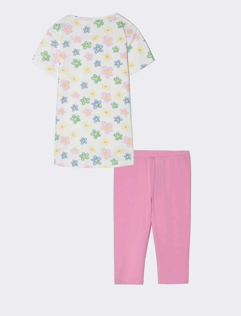 Completo con t-shirt e leggings da bambina - Fuxia