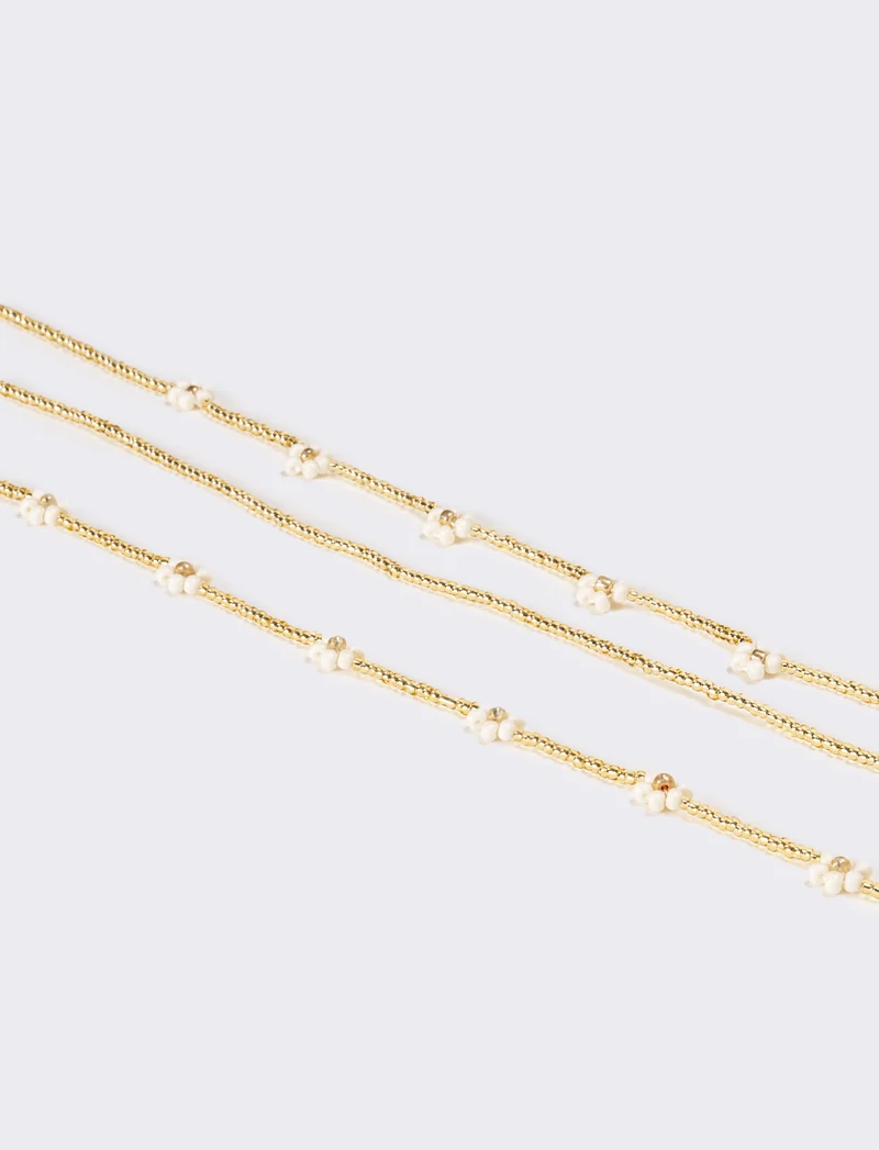 Collana donna fili di conteria con fiori - Oro