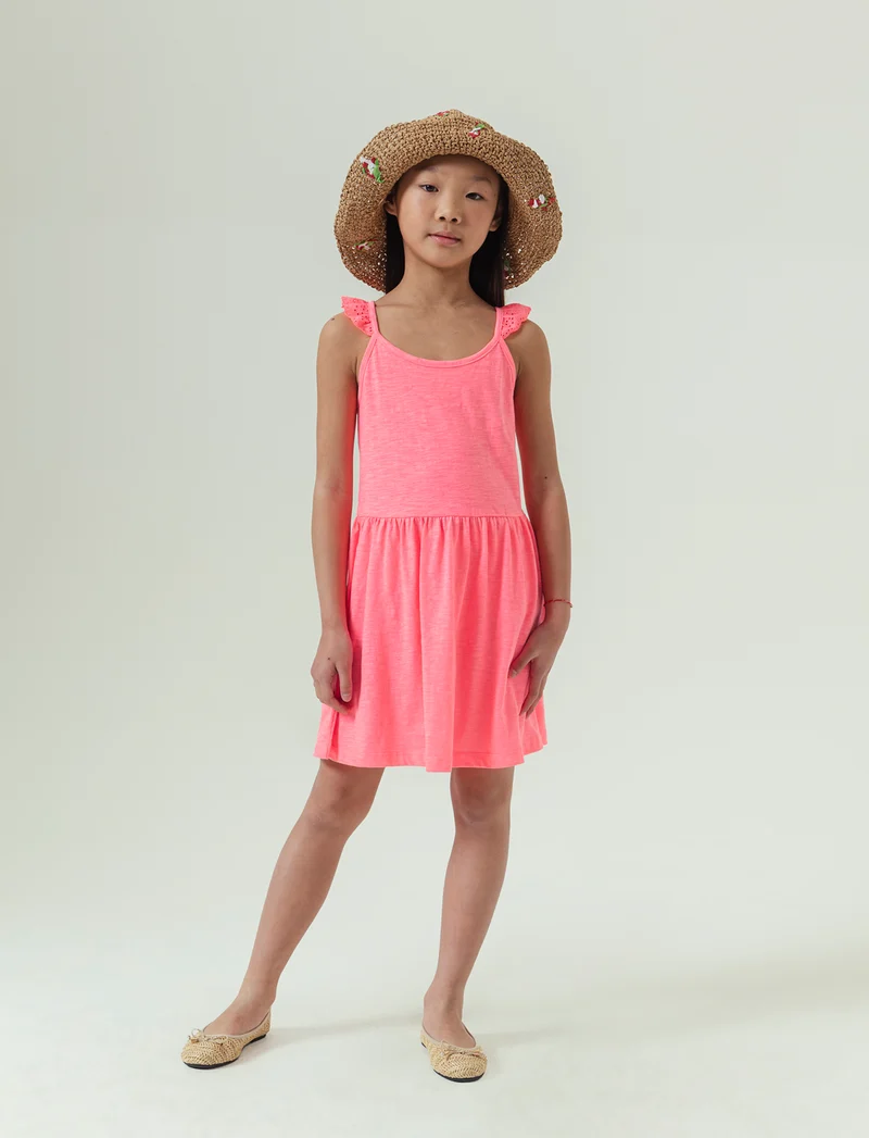 Vestito fluo con dettagli in pizzo da bambina - Fuxia