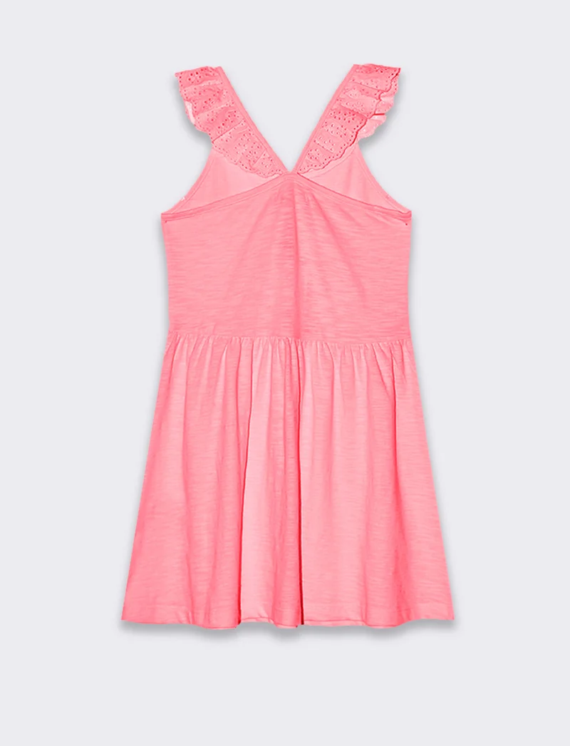 Vestito fluo con dettagli in pizzo da bambina - Fuxia