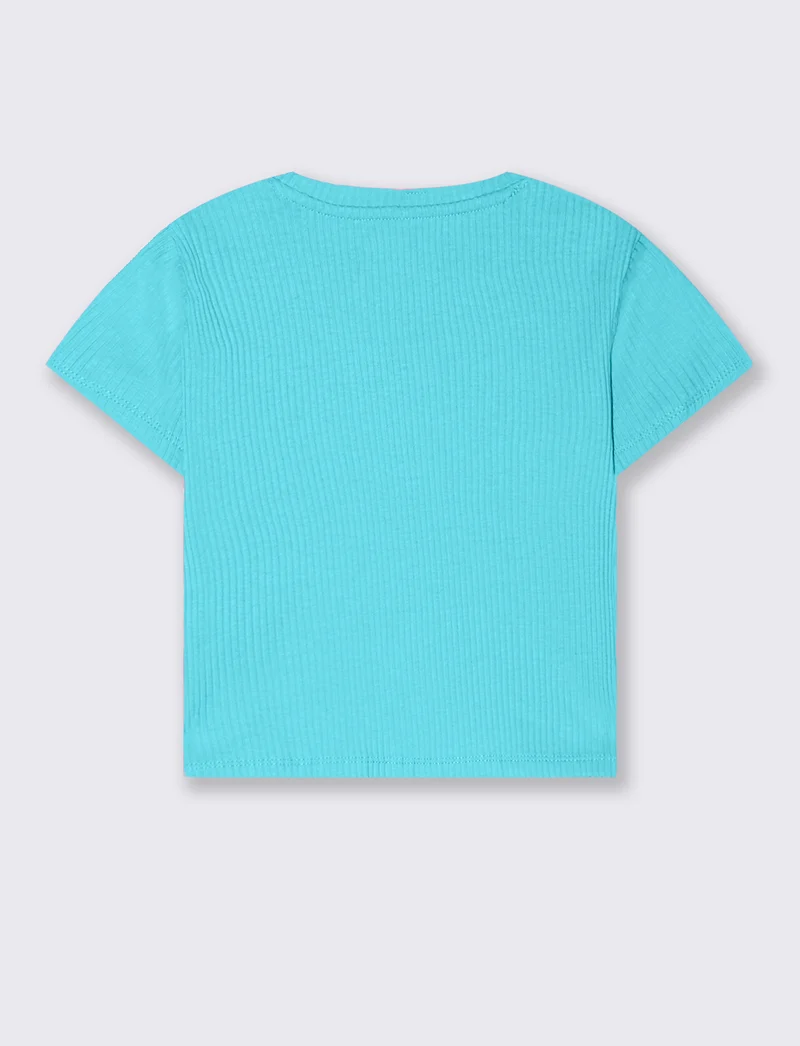 T-shirt in costina con cuore da bambina - Verde acqua