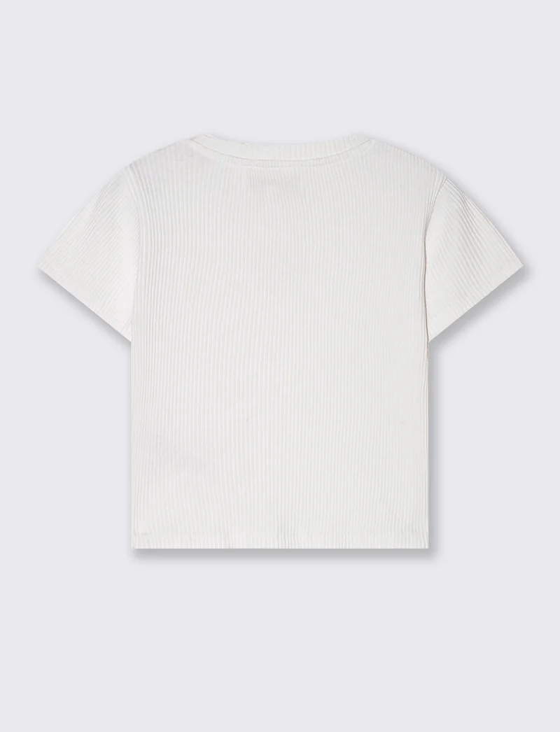 T-shirt in costina con cuore da bambina - Bianco