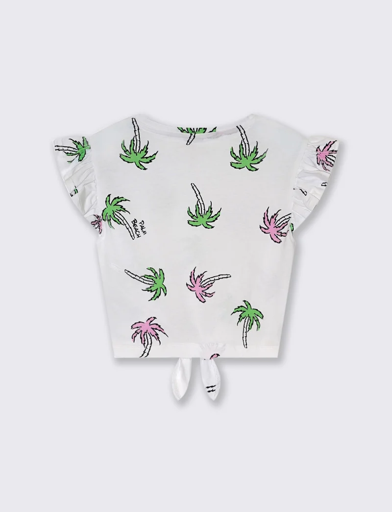 T-shirt stampata con nodo al fondo da bambina - Fantasia