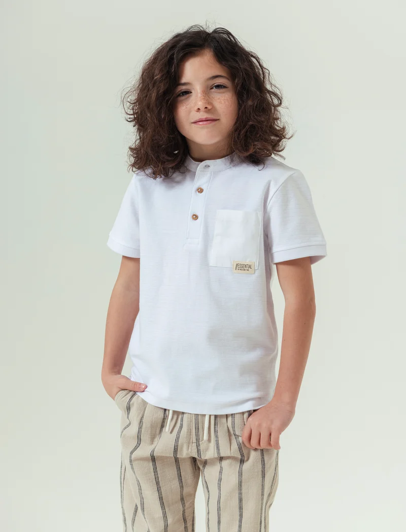 T-shirt con dettagli in misto lino da bambino - Bianco latte