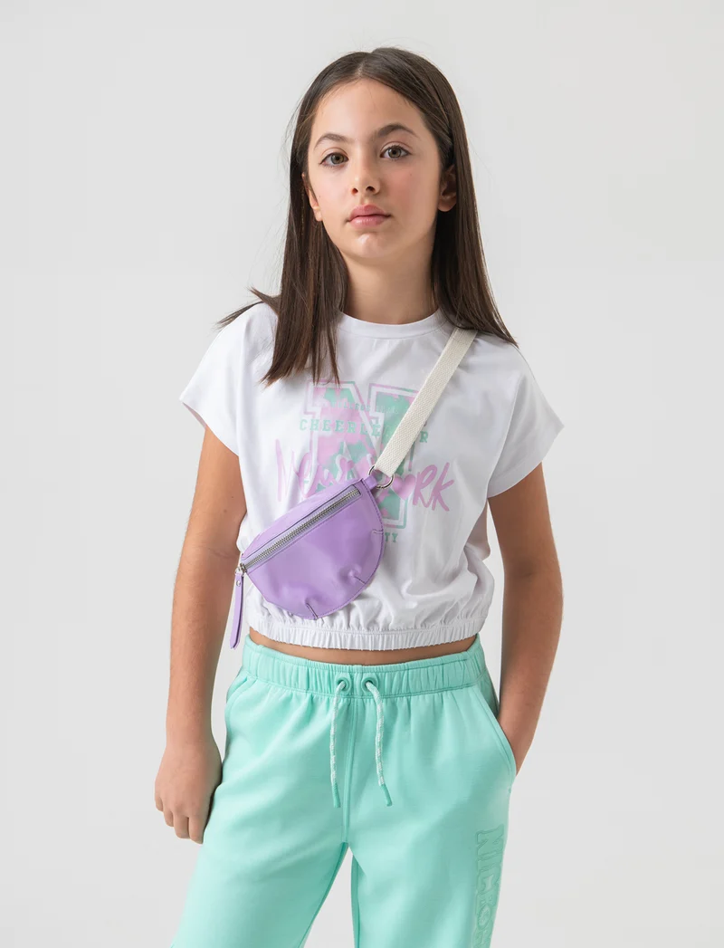 T-shirt giromanica con elastico in vita da bambina - Bianco