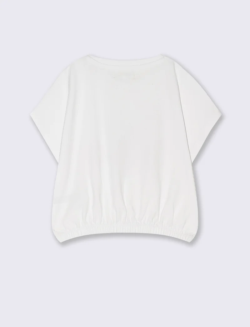 T-shirt giromanica con elastico in vita da bambina - Bianco