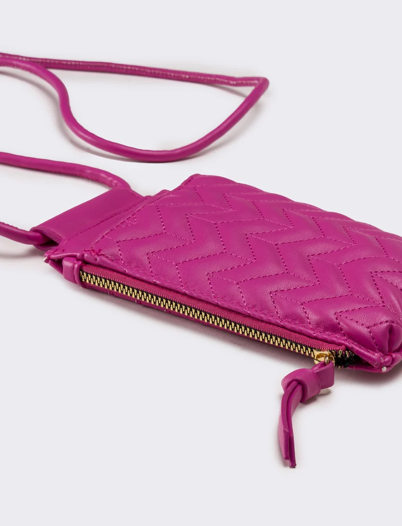 Portacarte donna portacellulare trapuntato con laccio - Fuxia