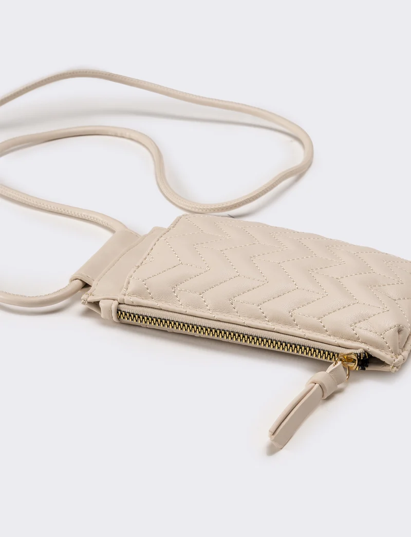 Portacarte donna portacellulare trapuntato con laccio - Beige