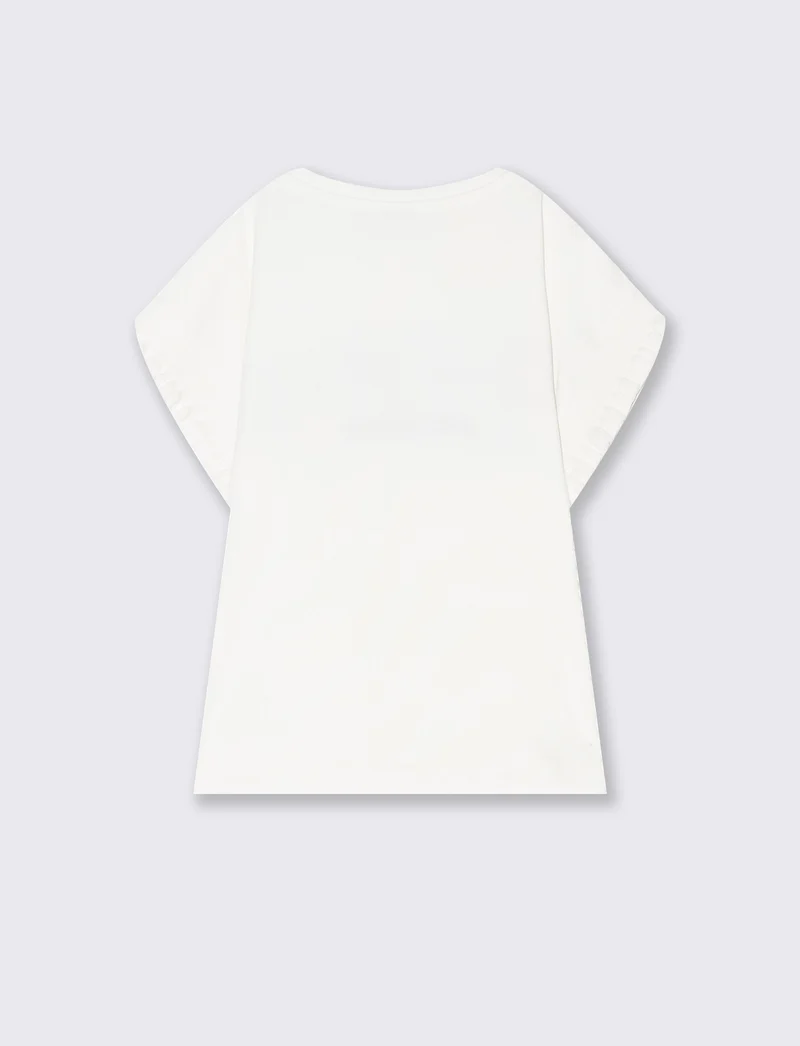 T-shirt manica in costina da bambina - Bianco latte