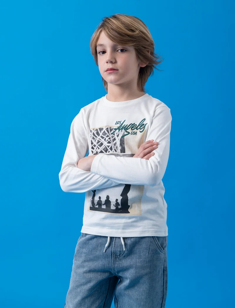 T-shirt in jersey con stampa frontale da bambino - Bianco latte