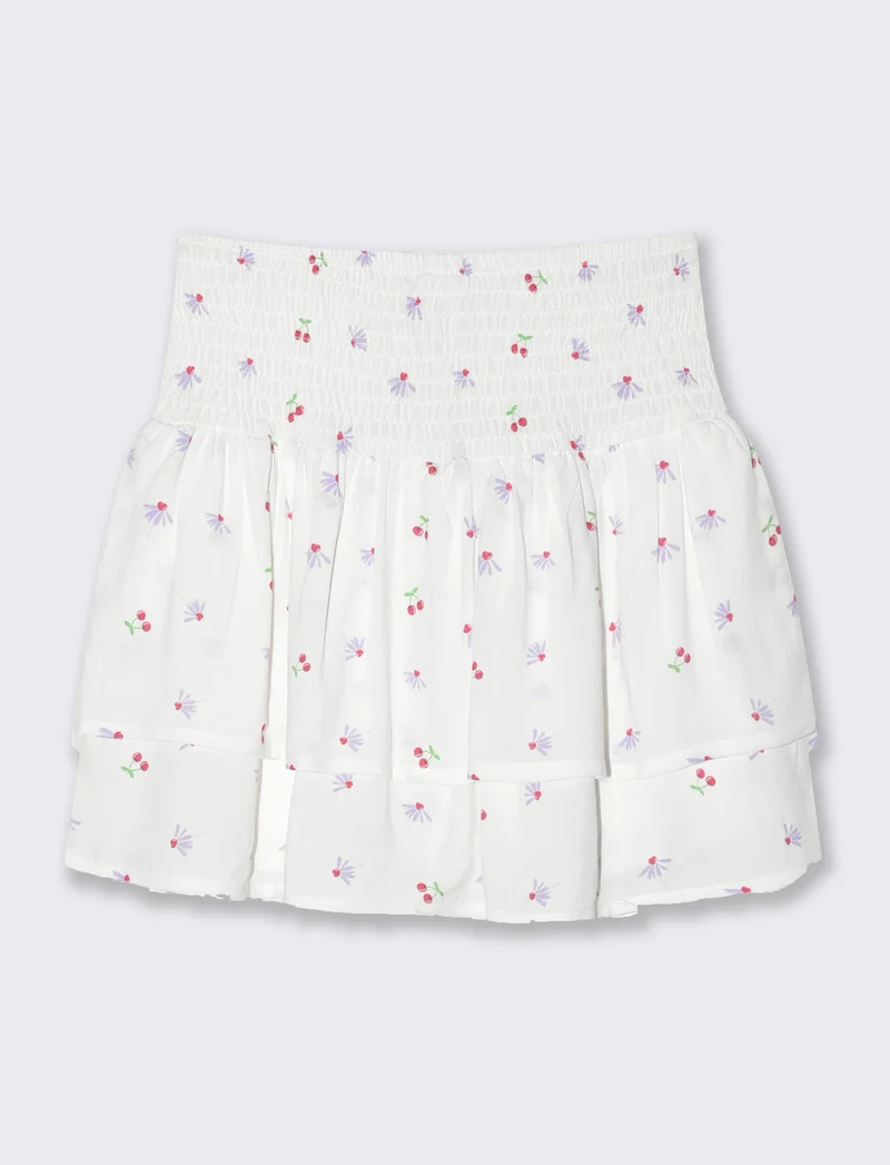 Short finta gonna in viscosa stampata da bambina - Bianco latte