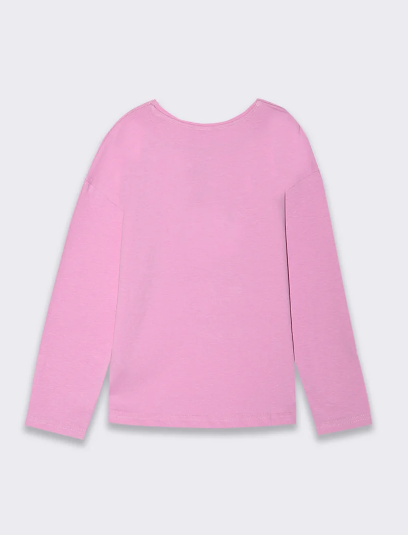 T-shirt girocollo con stampa lucida da bambina - Rosa