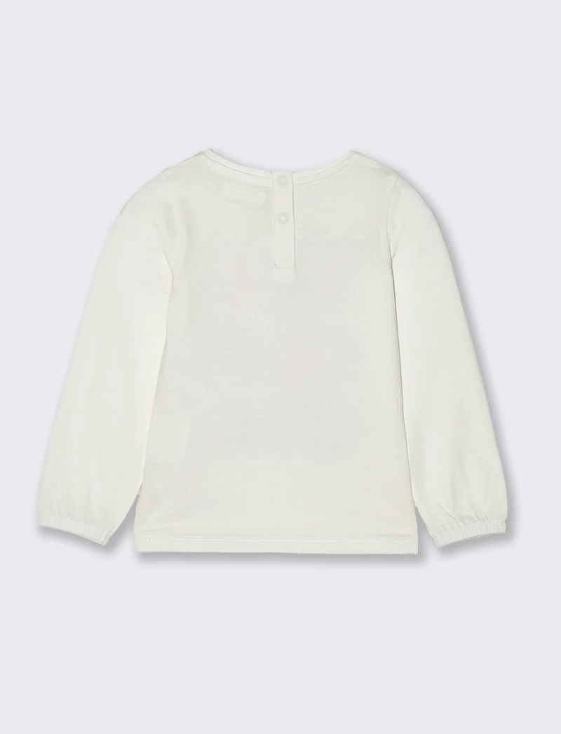 T-shirt con fondo manica elastico da neonata - Bianco latte