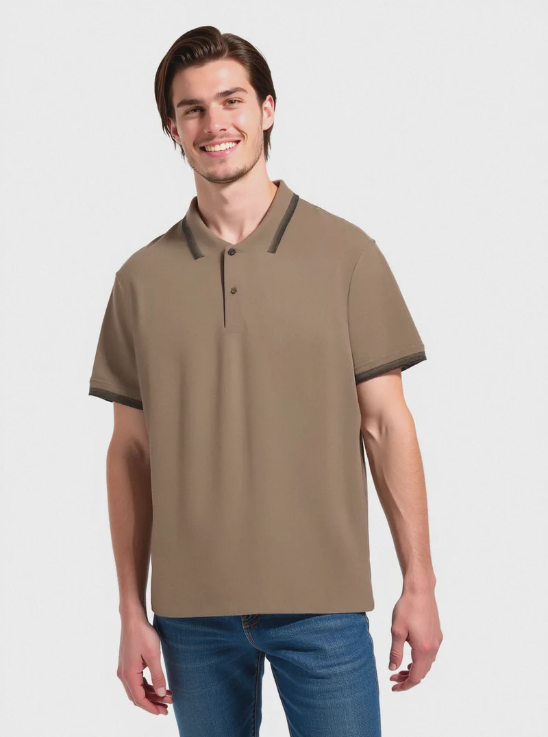 Polo in piquet con contrasti da uomo - Grigio tortora