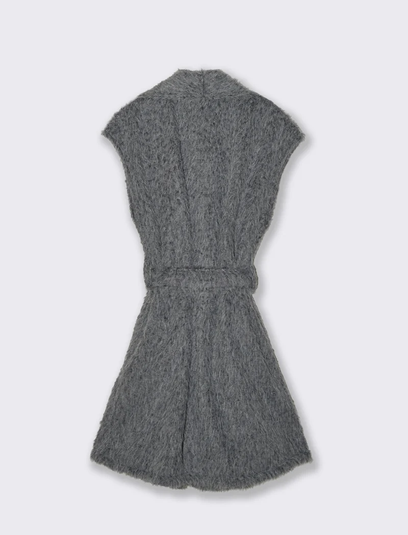 Smanicato con cintura in tessuto effetto pelo - Grigio