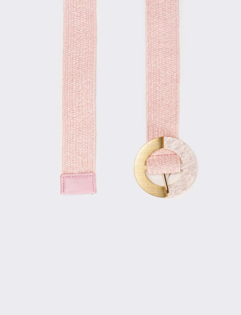 Cintura donna in paglia fibbia tonda - Rosa