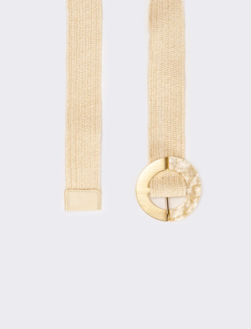 Cintura donna in paglia fibbia tonda - Beige
