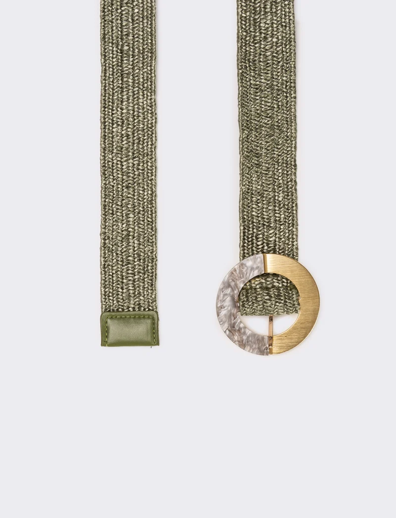 Cintura donna in paglia fibbia tonda - Verde