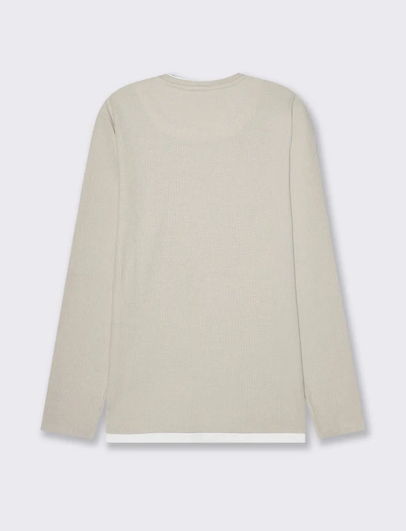 Maglia girocollo struttura waffel da uomo - Grigio ghiaccio