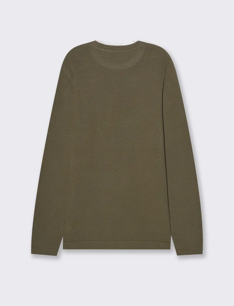 Maglia girocollo lavorazione ad intarsio da uomo - Verde kaki