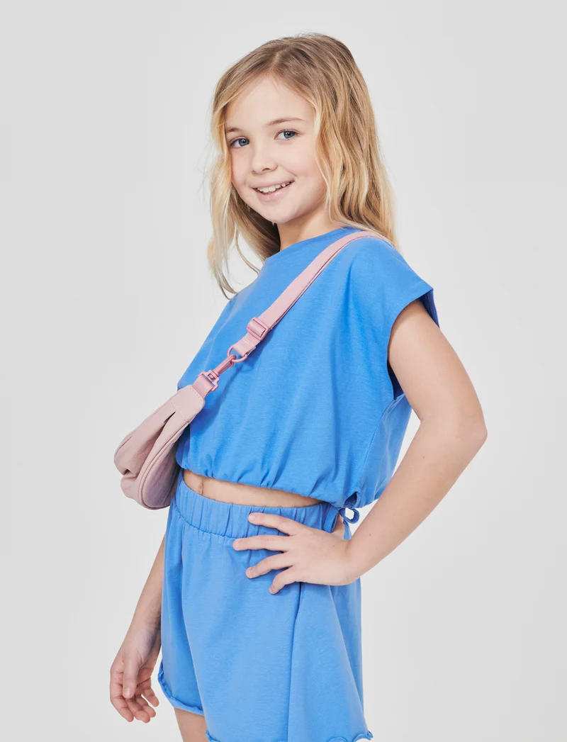 T-shirt estiva bambina con rouches - Azzurro cielo