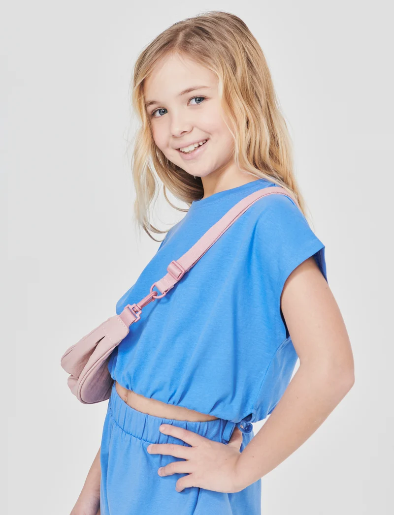 T-shirt estiva bambina con rouches - Azzurro cielo