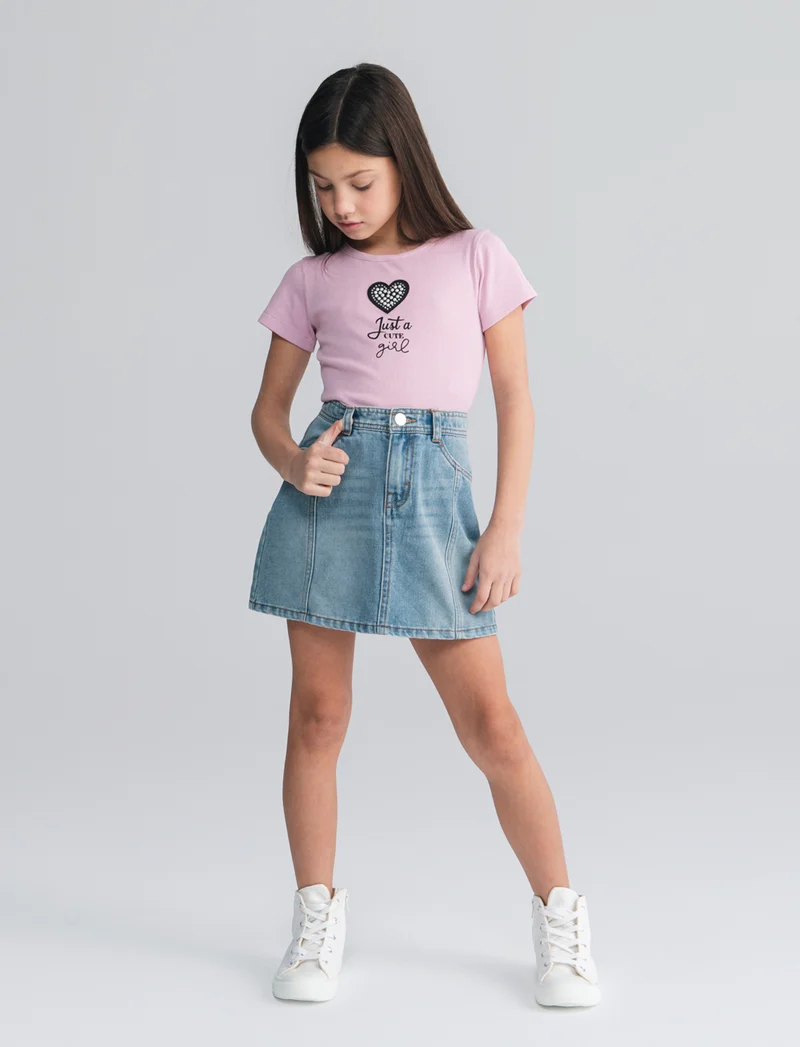 T-shirt mezza manica in costina bambina - Rosa