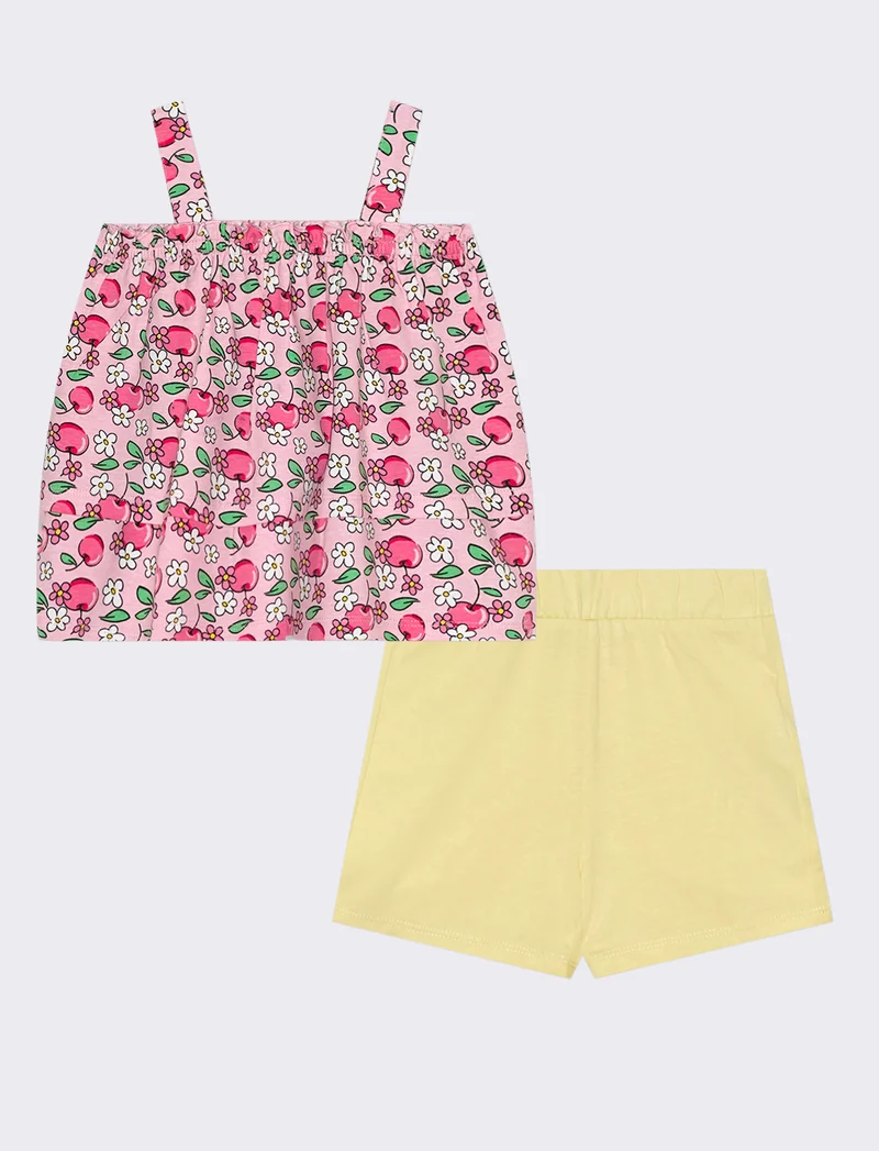 Completo top e shorts in fantasia e tinta unita - Rosa