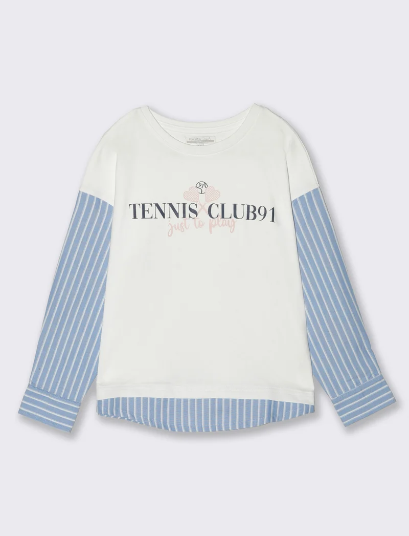 T-shirt bambina con maniche a contrasto - Righe