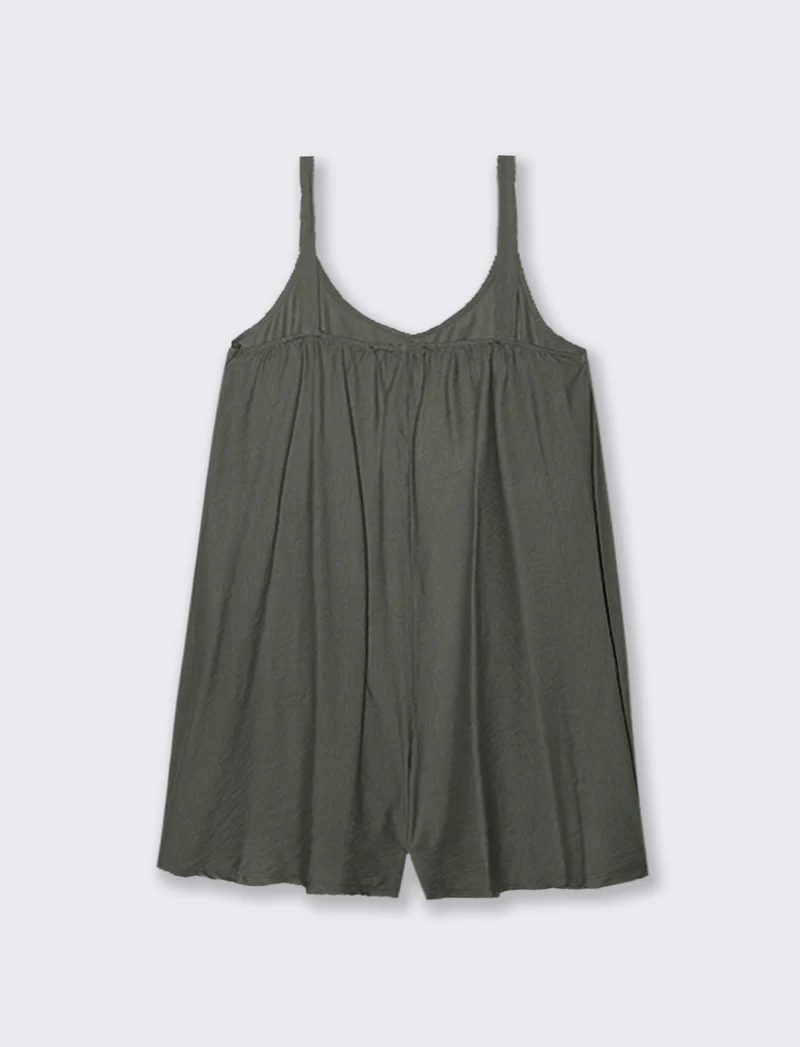 Tuta corta in viscosa effetto lino - Verde militare
